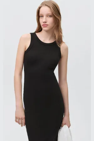 MANGO Maxi jurk rib gebreid Meisjes Katoen Ronde hals Effen
