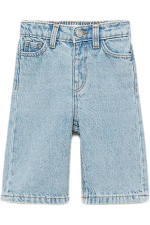MANGO Wide leg cropped jeans light blue denim Blauw Effen