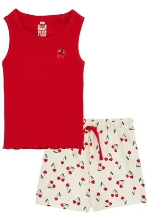 WE Fashion Pyjama rood Meisjes Stretchkatoen Ronde hals All over print