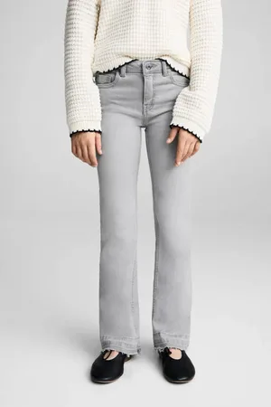 MANGO Regular waist flared jeans grijs Meisjes Denim Effen