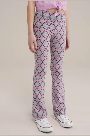 WE Fashion Flared broek paars/lichtblauw/roze Meisjes Viscose All over print
