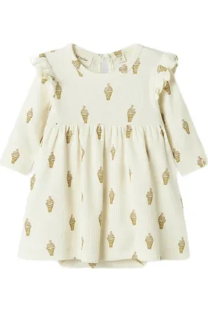Lil Atelier BABY korte jurk ecru Meisjes Katoen Ronde hals Effen