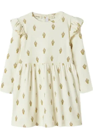 Lil Atelier MINI korte jurk ecru Meisjes Katoen Ronde hals Effen