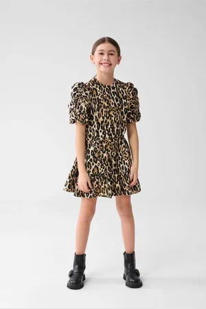 SHOEBY Korte jurk bruin Meisjes Viscose Ronde hals Panterprint