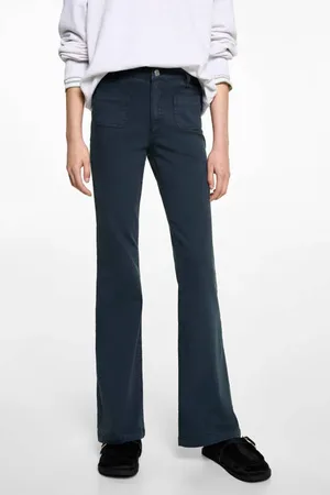 MANGO Wide leg casual broek Blauw Meisjes Stretchkatoen Effen