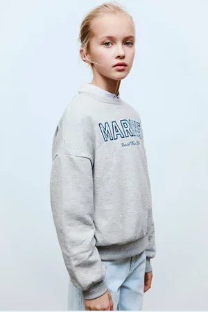MANGO Sweater grijs melange Tekst