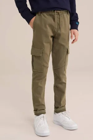 WE Fashion Blue Ridge slim cargo broek Groen Jongens Stretchkatoen