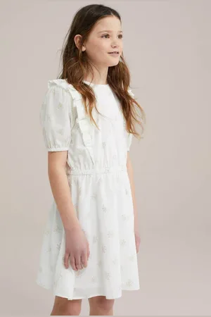 WE Fashion Korte jurk wit Meisjes Katoen Ronde hals All over print