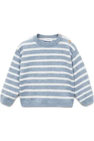 MANGO Trui blauw fijn gebreid Meisjes Katoen Ronde hals Streep