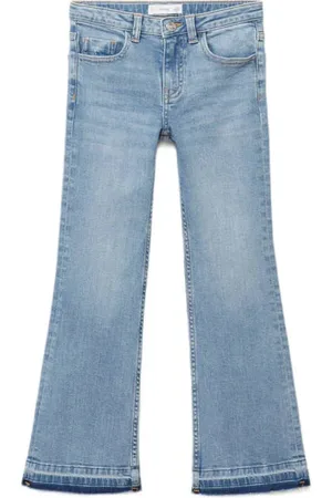 MANGO Regular waist flared jeans middenblauw Meisjes Denim Effen