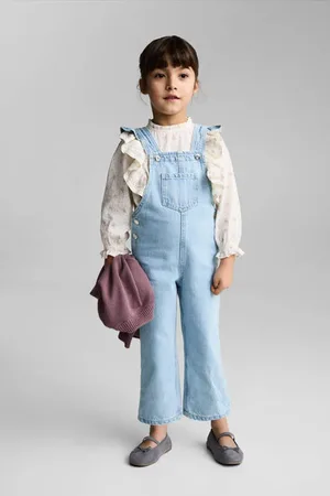 MANGO Tuinbroek light blue denim Blauw Effen