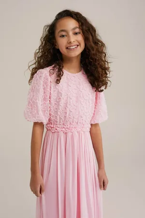 WE Fashion Midi jurk lichtroze Meisjes Polyester Ronde hals Effen