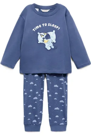 MANGO Pyjama blauw Jongens Katoen Ronde hals Printopdruk