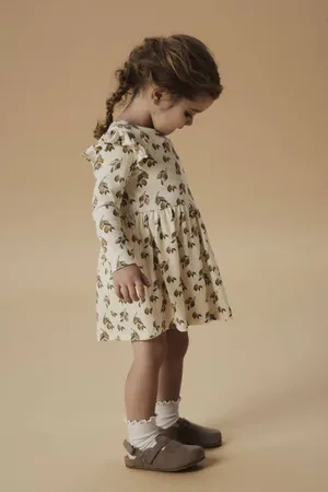 Lil Atelier MINI korte jurk ecru Meisjes Katoen Ronde hals Effen
