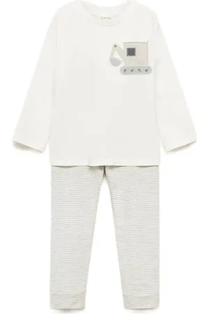 MANGO Pyjama wit Meisjes Katoen Ronde hals Streep