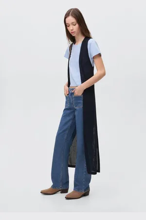 MANGO Lang vest donkerblauw gehaakt Meisjes Viscose Openvallende hals