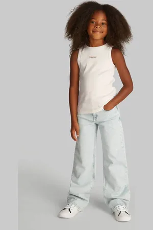 Calvin Klein Singlet rib gebreid Wit Meisjes Stretchkatoen Ronde hals
