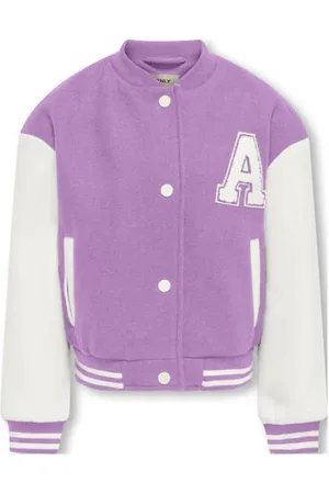 ONLY KIDS GIRL bomberjack lila/wit Jas Paars Meisjes Polyester Ronde hals