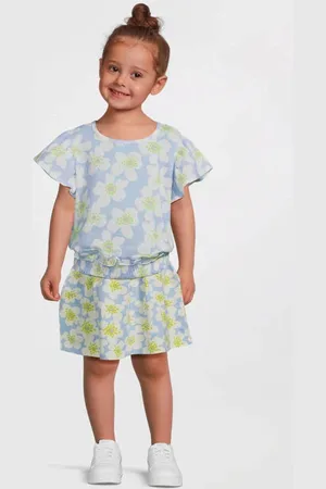 Quapi Mini korte rok blauw Meisjes Stretchkatoen Bloemen