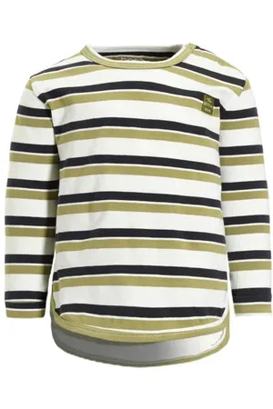 Bess Longsleeve olijfgroen Jongens Stretchkatoen Ronde hals Streep