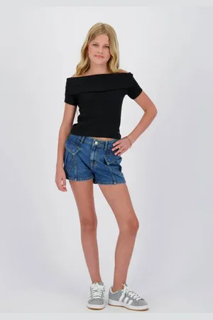 Raizzed Off shoulder top zwart Effen