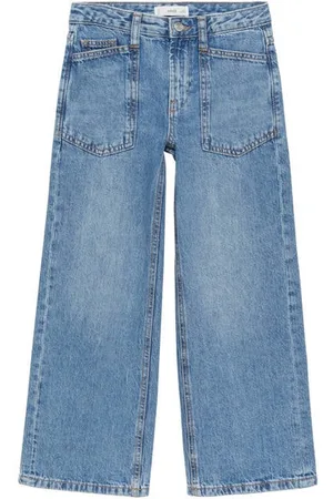 MANGO Wide leg high waist jeans medium blue denim Blauw Effen