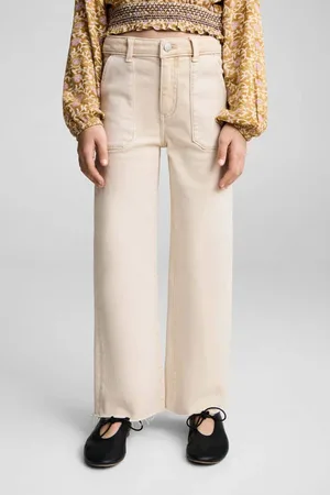 MANGO Wide leg jeans beige Meisjes Denim Effen