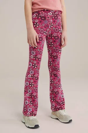 WE Fashion Flared broek /lichtroze/lila Meisjes Viscose Bloemen