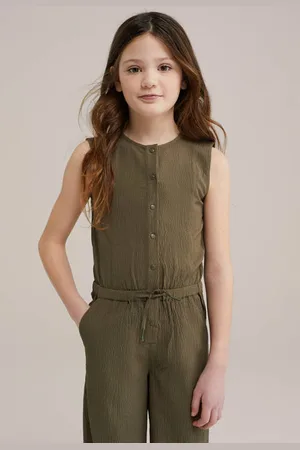 WE Fashion Straight jumpsuit Groen Meisjes Polyester Ronde hals Effen