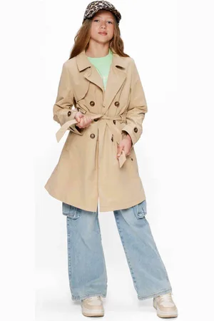 Retour Trenchcoat zand Jas Beige Meisjes Polyester Reverskraag Effen