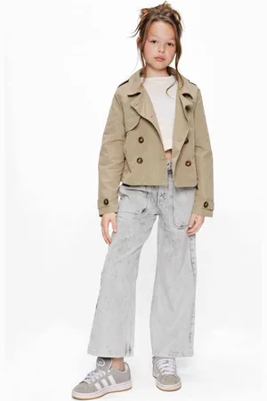 Retour Trenchcoat kaki Jas Groen Meisjes Polyester Reverskraag Effen