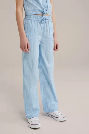 WE Fashion Straight casual broek lichtblauw Meisjes Katoen Streep