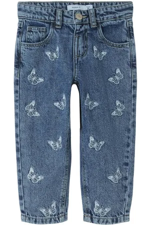 NAME IT MINI regular waist loose fit jeans Blauw Meisjes Denim Logo