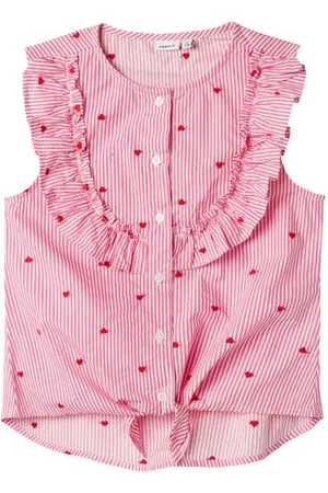 NAME IT KIDS blouse roze Meisjes Katoen Ronde hals Logo