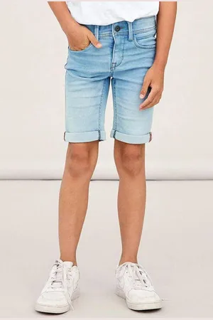 NAME IT KIDS slim fit jeans bermuda NKMSOFUS Denim short Blauw Jongens Stretchdenim