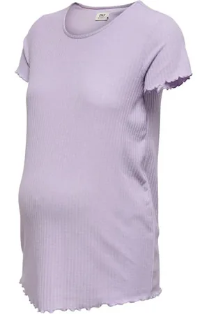 ONLY Zwangerschaps top rib gebreid Paars Dames Polyester Ronde hals