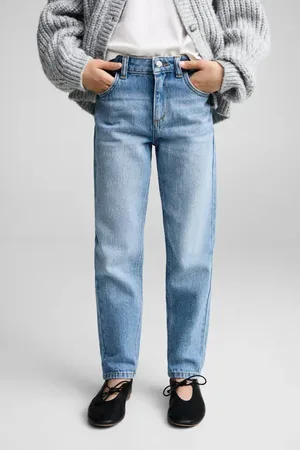MANGO High waist mom jeans medium blue denim Blauw Effen