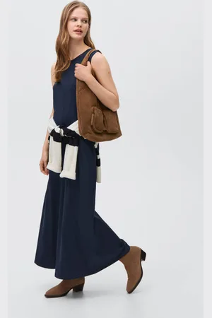 MANGO Maxi jurk donkerblauw Meisjes Katoen Ronde hals Effen