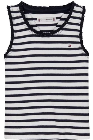 Tommy Hilfiger Singlet donkerblauw rib gebreid Meisjes Stretchkatoen Ronde hals