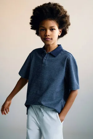 MANGO Polo donkerblauw Jongens Katoen Polokraag Streep
