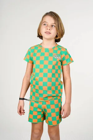B.Nosy Shortama Zepp oranje Jongens Katoen Ronde hals Ruit