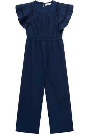 MANGO Jumpsuit donkerblauw Meisjes Katoen Ronde hals Effen