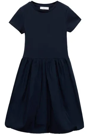MANGO Korte jurk donkerblauw Meisjes Katoen Ronde hals Effen