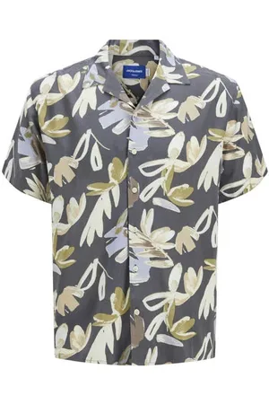 JACK & JONES JUNIOR overhemd grijs Jongens Viscose Klassieke kraag All over print