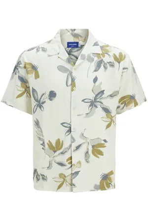 JACK & JONES JUNIOR overhemd wit Jongens Viscose Klassieke kraag All over print