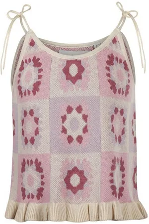 Koko Spaghettitop roze fijn gebreid Meisjes Katoen Ronde hals All over print