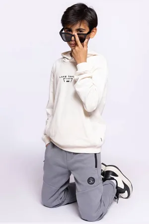 No Way Monday Hoodie ecru Sweater Jongens Katoen Capuchon Backprint
