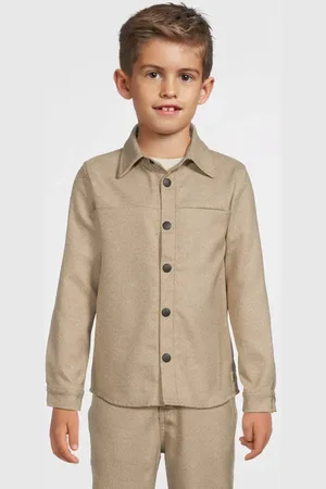 LEVV Overhemd bruin Jongens Polyester Klassieke kraag Gemêleerd