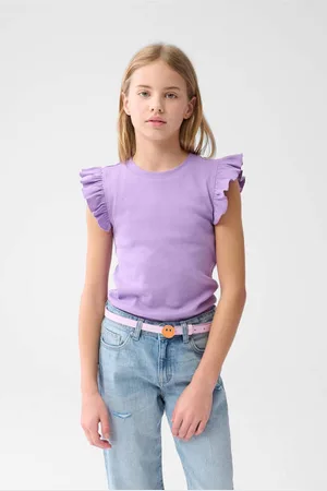 SHOEBY Mouwloze top paars rib gebreid Meisjes Stretchkatoen Ronde hals