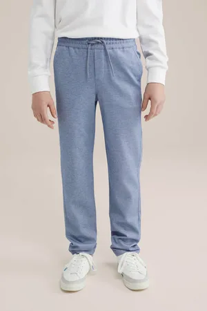 WE Fashion Slim casual broek lichtblauw melange Jongens Polyester Effen